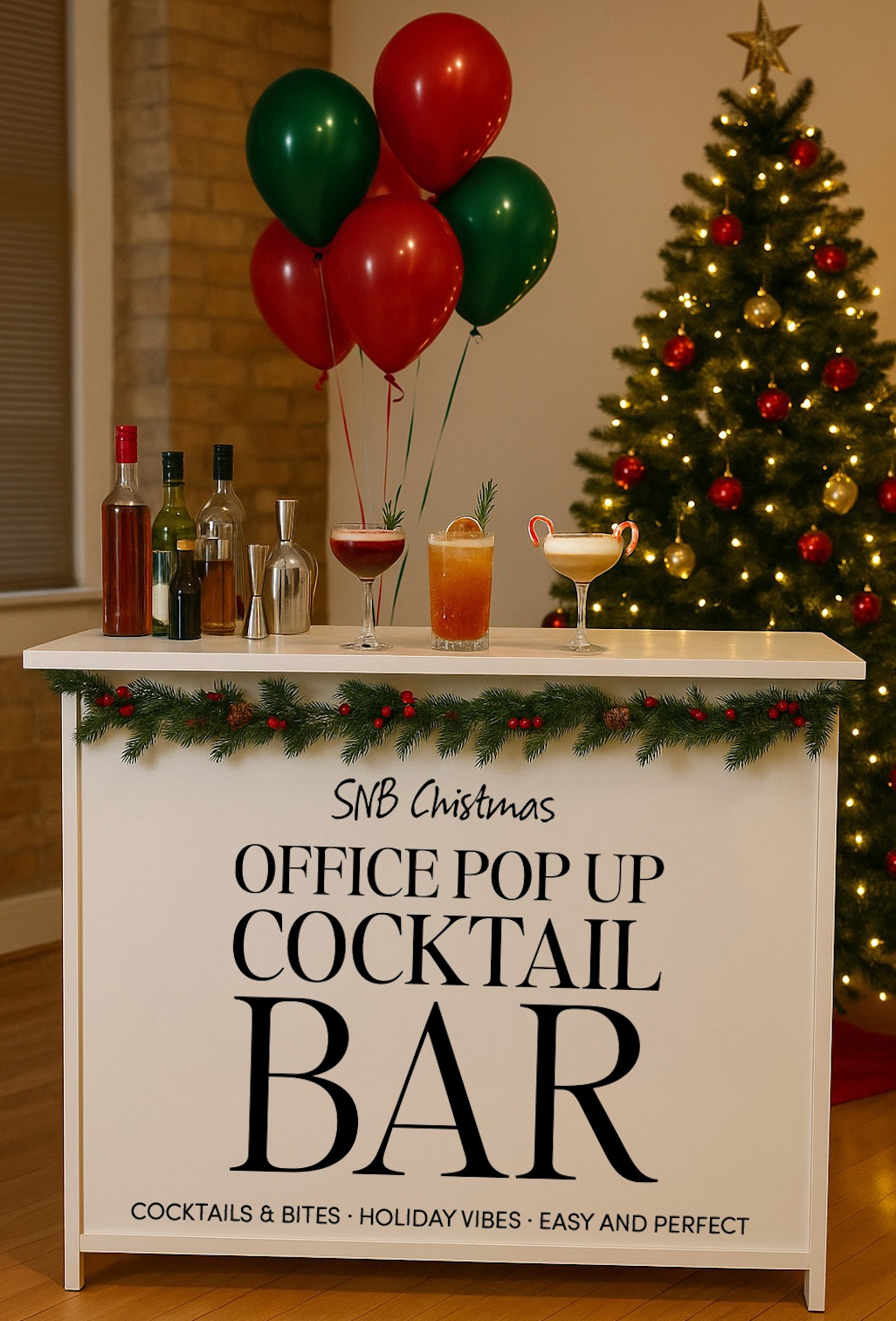 SNB Christmas office pop up cocktail bar