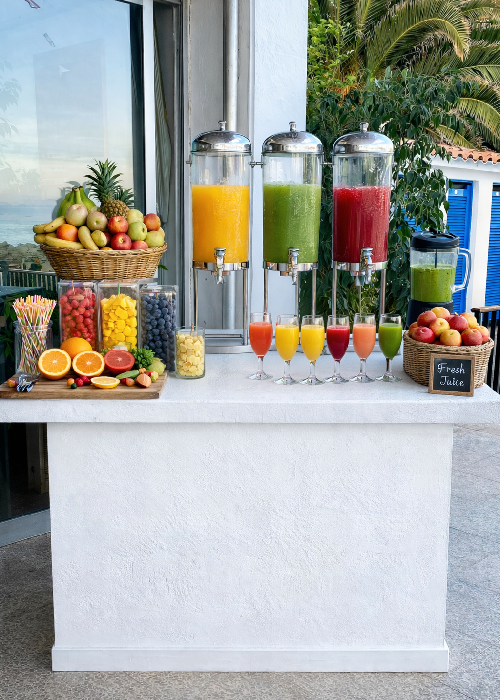juice bar in white, with different juices