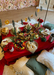 christmas picnic with decoraton and foodplatter