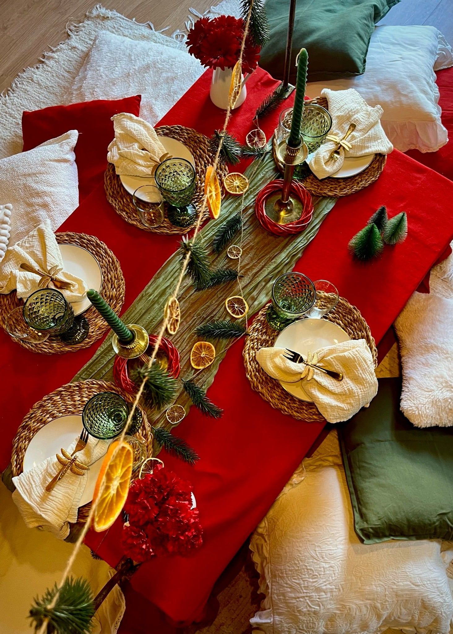 christmas picnic with red and green and decoration